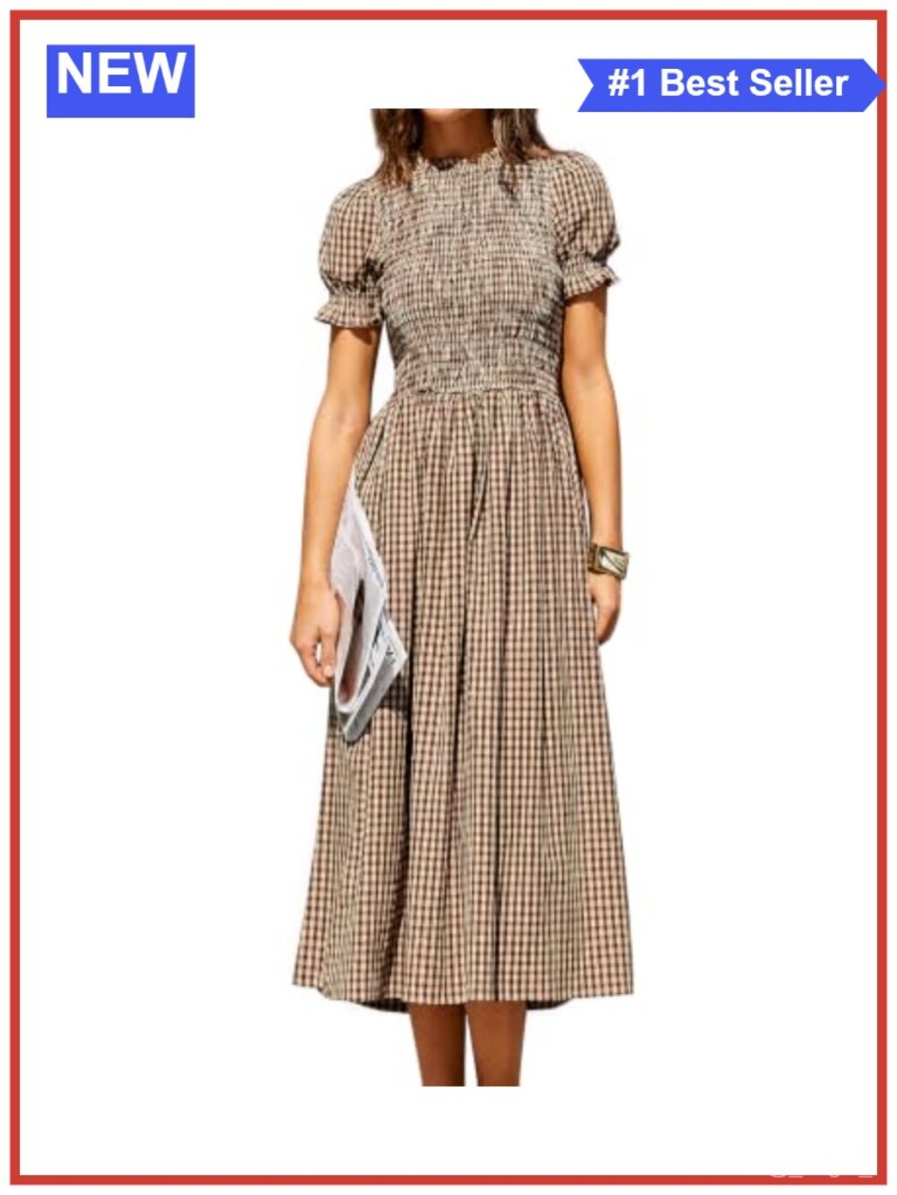 100% Cotton Smocked Midi Dress Puff Sleeve Ruffled Boho